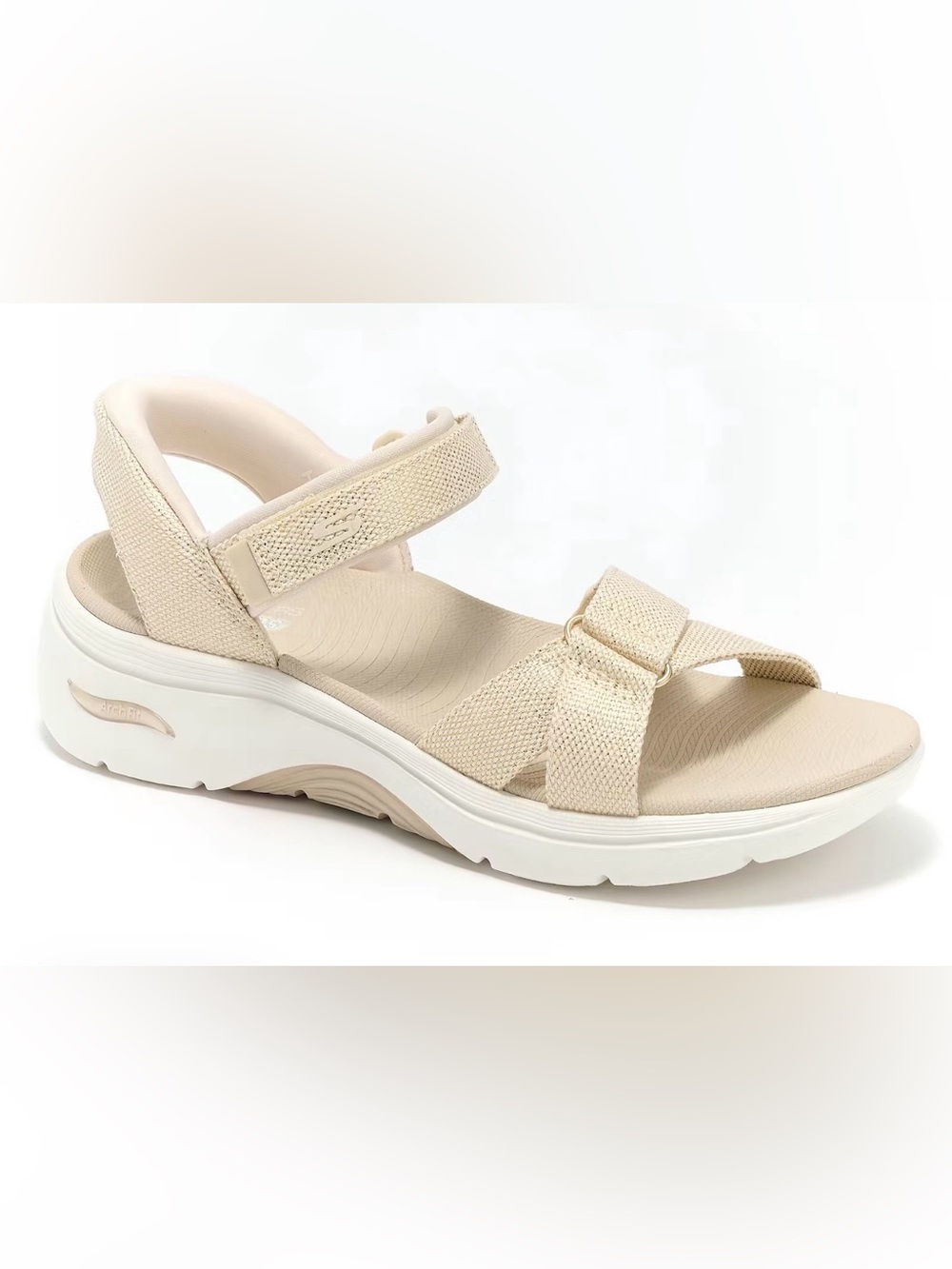 Skechers Slip-ins GO Walk Arch Fit Sandals Adjustable Ava Natural Shimmer 6 NIB